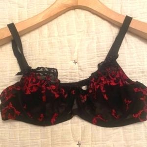 ❤️ EUC Felina Black and Red Lace Unlined Underwire Bra - Fits 36C